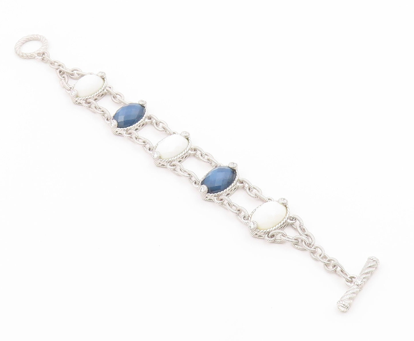 925 Sterling Silver Vintage Bracelet JUDITH RIPKA White Agate & Quartz  BT12180