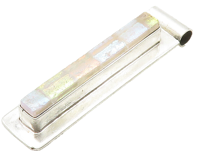 925 Sterling Silver  Vintage Shiny Dichroic Glass Bar Slide Pendant  PT12509
