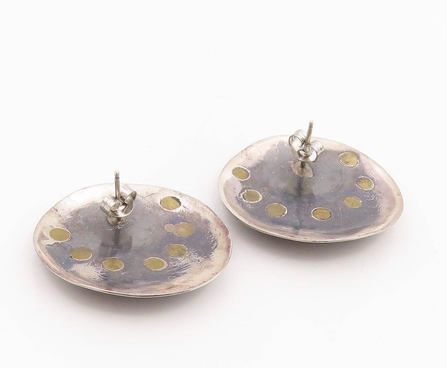 925 Sterling Silver Vintage Earrings Two Tone Geometric Circle Studs  EG14124