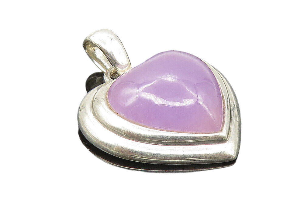 925 Sterling Silver  Shiny Purple Chalcedony Love Heart Drop Pendant  PT7507