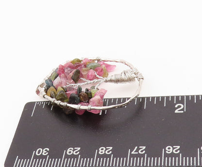 925 Sterling Silver Vintage Pendant Designer Wired Gemstone Tree Of Life PT24261