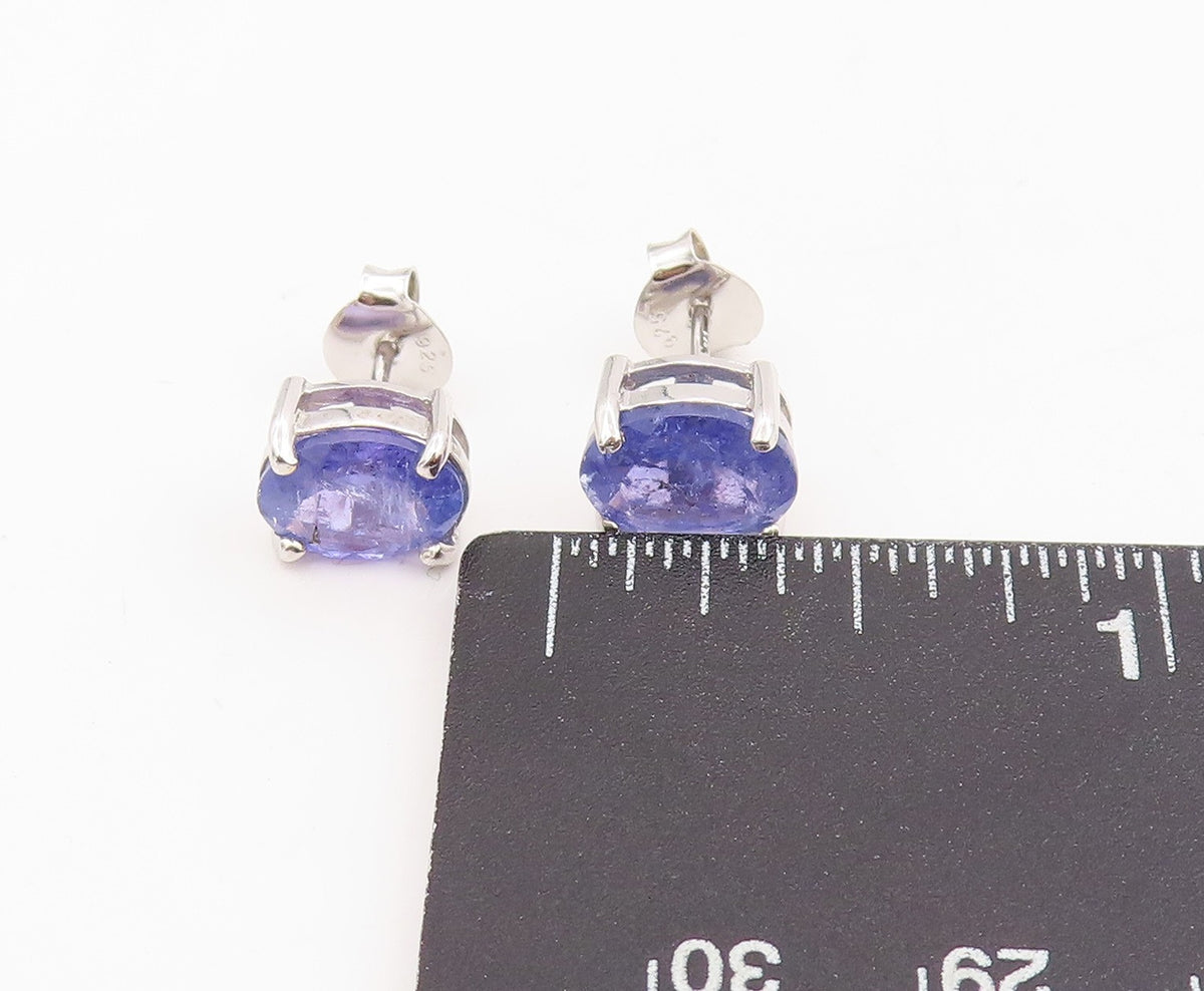 925 Sterling Silver Vintage Earrings Minimalist Oval Cut Tanzanite Stud  EG13992