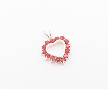 925 Sterling Silver  Vintage Pink Topaz Open Love Heart Pendant  PT18635