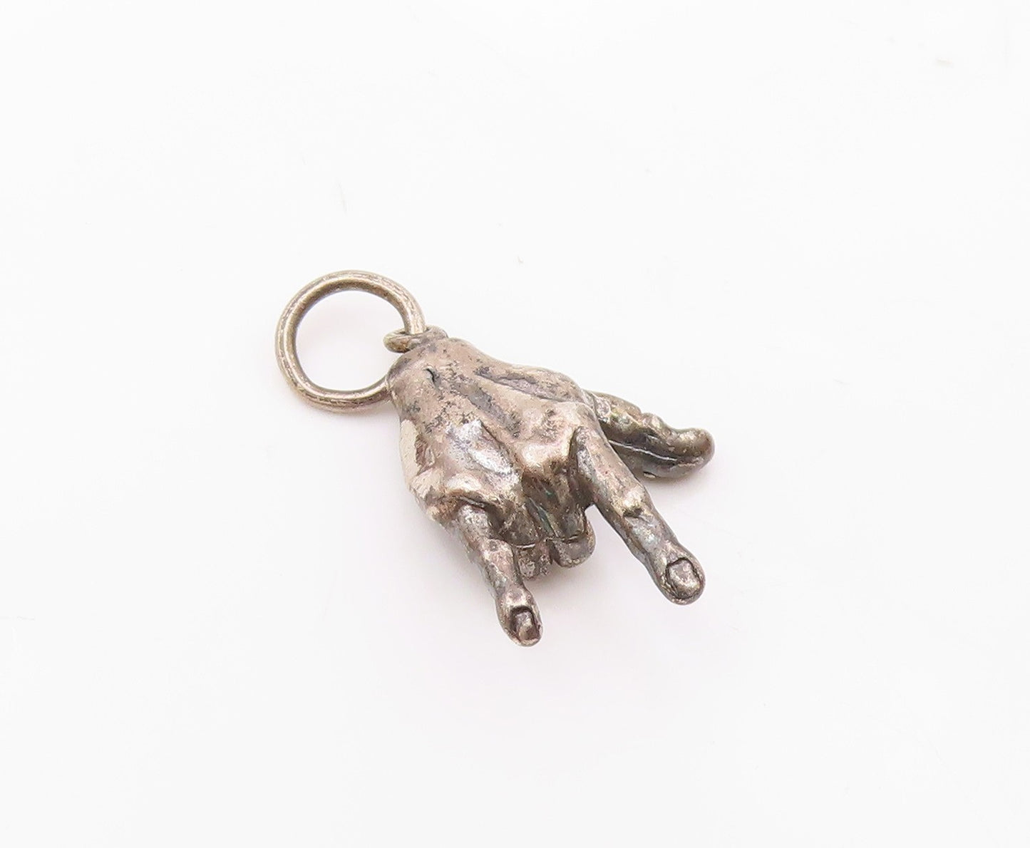 925 Silver  Vintage Rockstar Rock & Roll Hand Sign Charm Pendant  PT21411