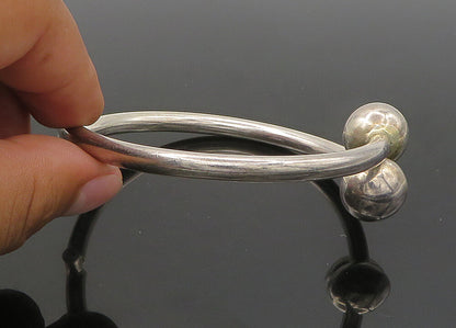 925 Sterling Silver  Vintage Hollow Round Ends Bypass Bangle Bracelet  BT8452