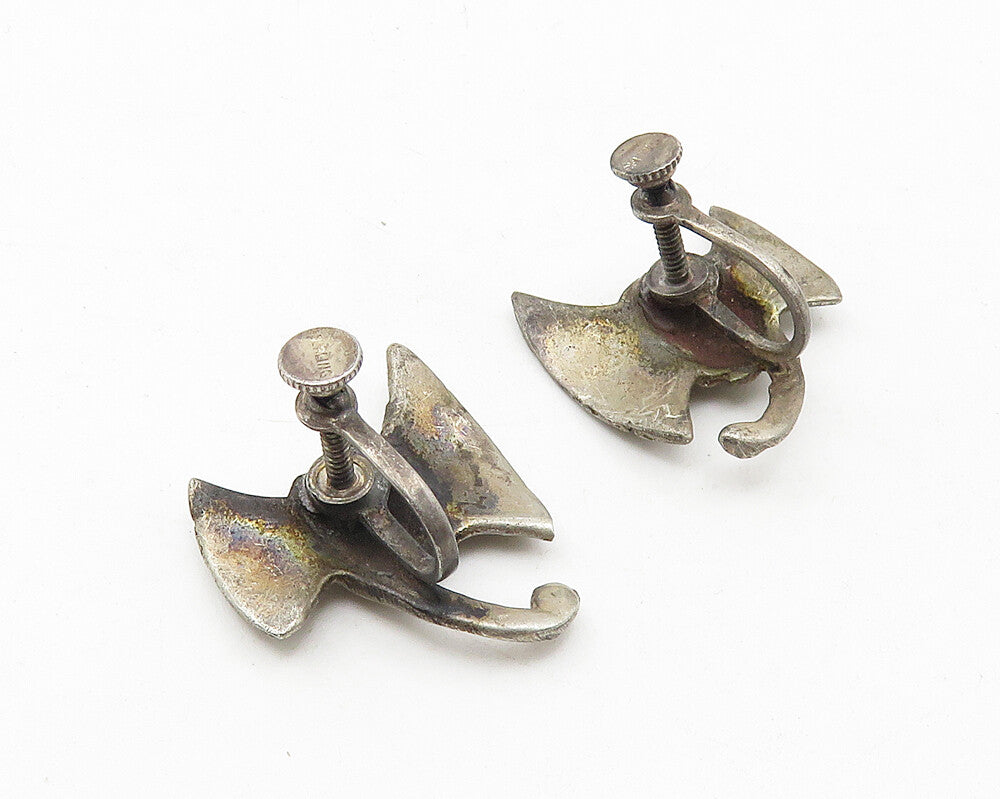 925 Sterling Silver  Vintage Antique Ribbon Bow Non Pierce Earrings  EG5599