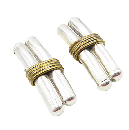 925 Sterling Silver  Vintage Two Tone Wrapped Non Pierce Drop Earrings  EG4727