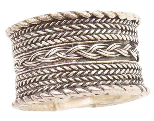 925 Sterling Silver Vintage Ring Designer Breaded Design Etched  Sz 5.5  RG33003