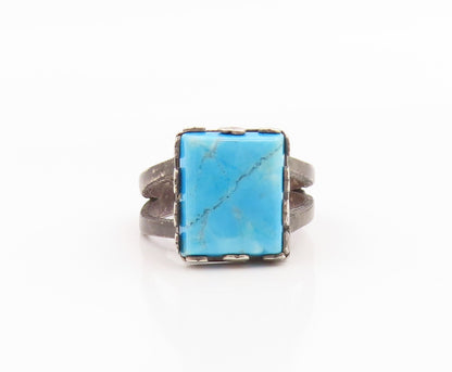 925 Sterling Silver Vintage Ring Rectangle Turquoise Split Band  Sz 6  RG36057