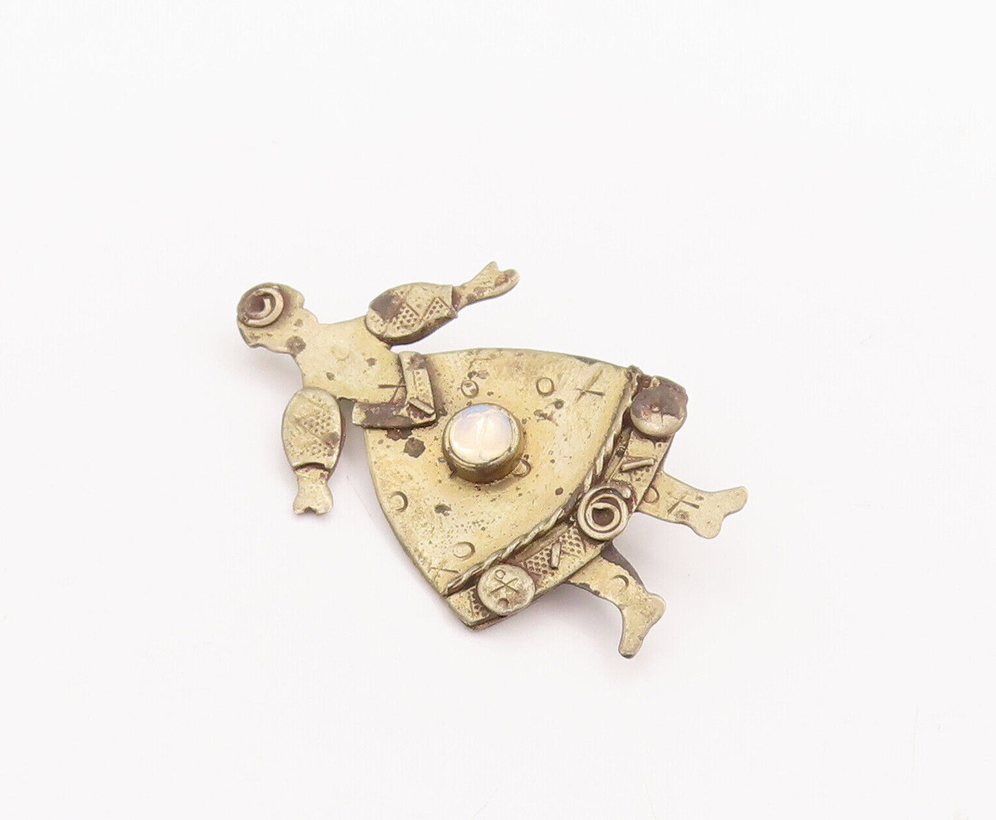 925 Sterling Silver Vintage Brooch Pin Designer Moonstone Carved Girl  BP10868