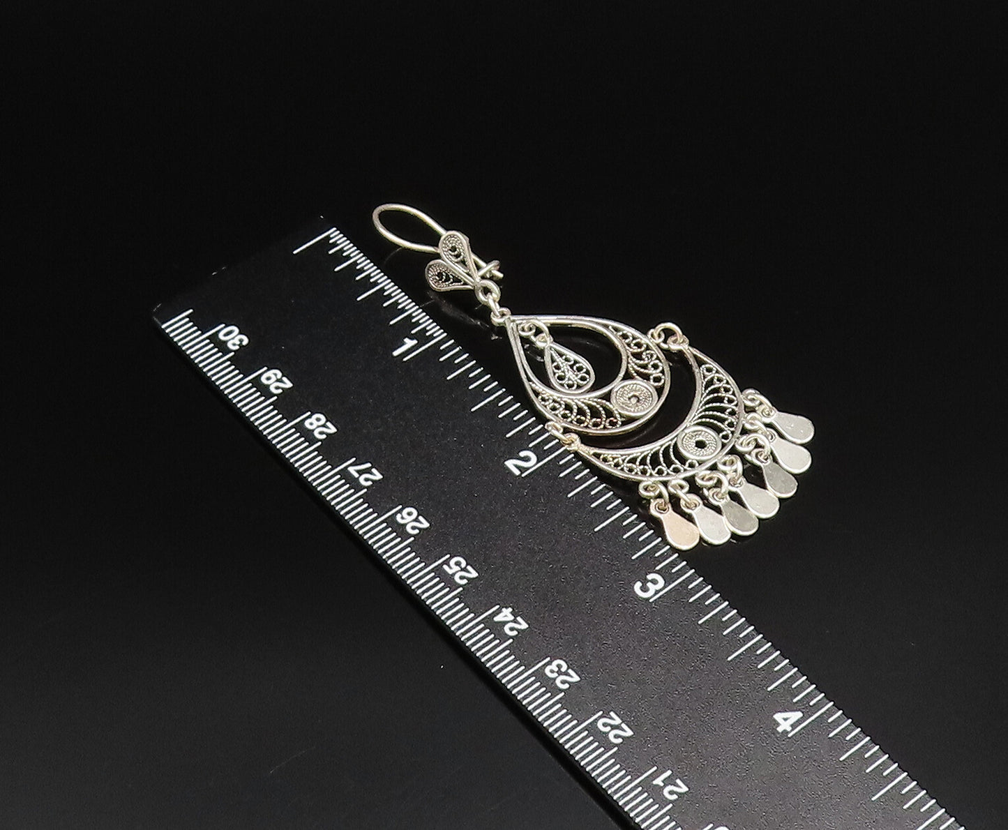 925 Silver  Vintage Twisted Rope Pear Shaped Disc Boho Style Earrings  EG12058