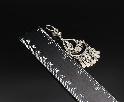925 Silver  Vintage Twisted Rope Pear Shaped Disc Boho Style Earrings  EG12058