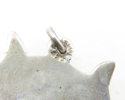 925 Sterling Silver  Vintage Shiny Etched Owl Motif Drop Pendant  PT14347