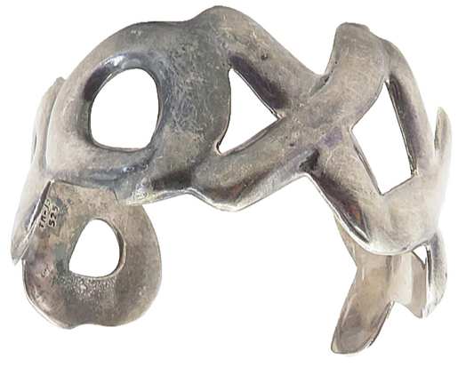 MEXICO 925 Silver  Vintage Dark Tone XO Hugs & Kisses Cuff Bracelet  BT3959