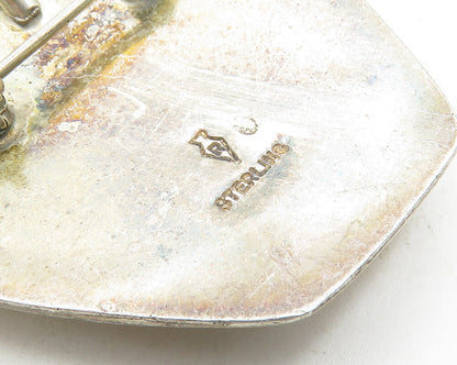 SOUTHWESTERN 925 Silver Vintage Dark Tone Etched Design Brooch Pin BP4085