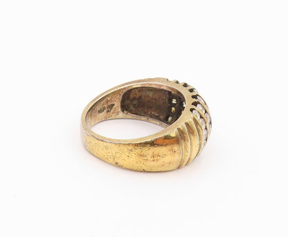 925 Sterling Silver Vintage Ring Gold Plated Grooved Topaz bands  Sz 9  RG32394