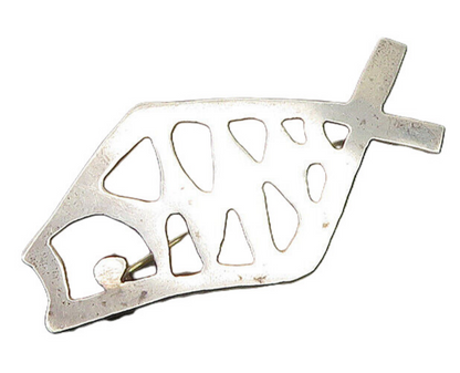 925 Sterling Silver  Vintage Modernist Cutout Fish Motif Brooch Pin  BP7368