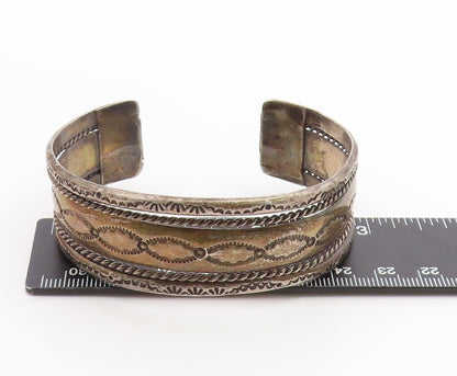 925 Sterling Silver Vintage Bracelet NAVAJO Etched Twisted Wire Cuff  BT12027