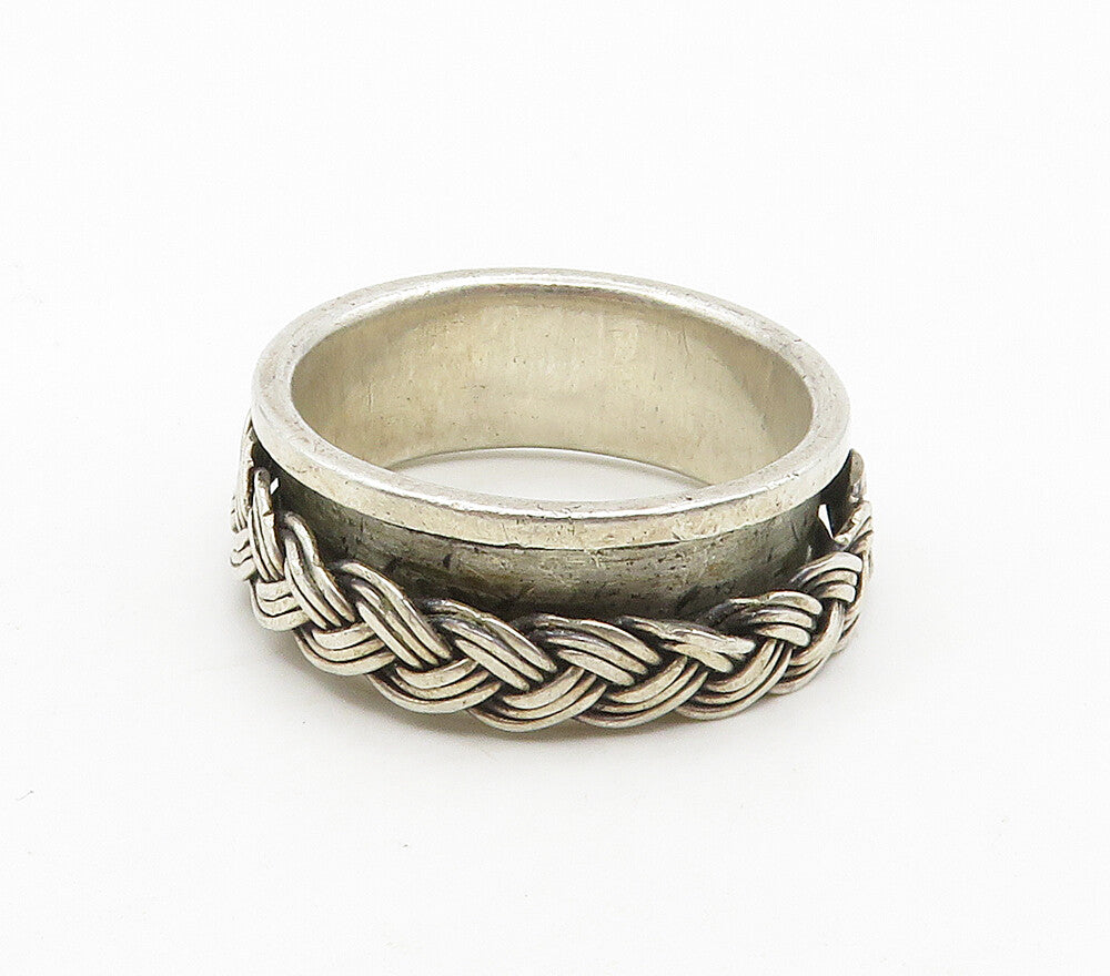 925 Sterling Silver  Vintage Shiny Woven Braided Spinner Ring Sz 10.5  RG15667