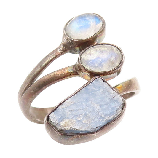 925 Sterling Silver Vintage Ring Cabochon Moonstone Bypass Band  Sz 9  RG34539