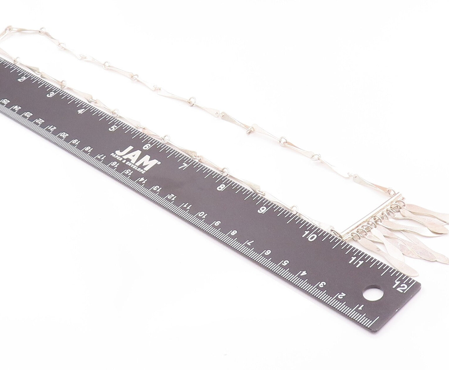 925 Sterling Silver Vintage Necklace Solid Trible Chips Link & Dangles  NE4274