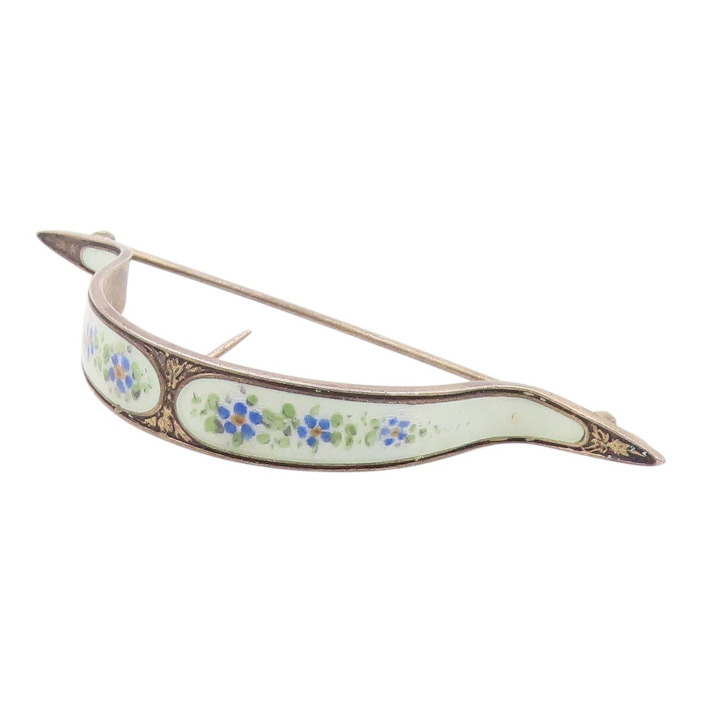 RB CO. 925 Sterling Silver  Vintage Enamel Floral Curved Clip Pin   TR3189