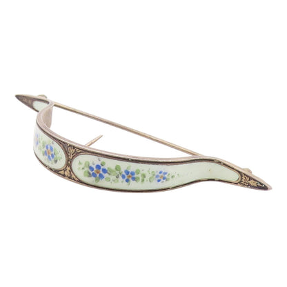 RB CO. 925 Sterling Silver  Vintage Enamel Floral Curved Clip Pin   TR3189