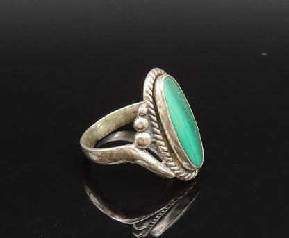 POST BELL 925 Silver  Vintage Dotted & Rope Border Malachite Ring Sz 6 RG25958