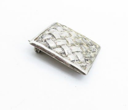 MEXICO 925 Sterling Silver  Vintage Basket Weave Square Brooch Pin  BP2390
