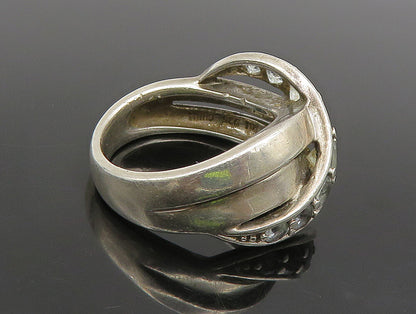 925 Sterling Silver  Vintage Open Crisscross Quartz Band Ring Sz 7  RG24501
