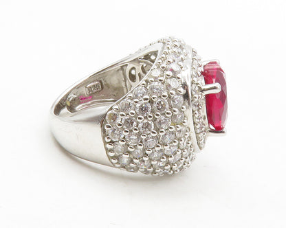 925 Sterling Silver  Pink Topaz & Cubic Zirconia Cocktail Ring Sz 5  RG13453