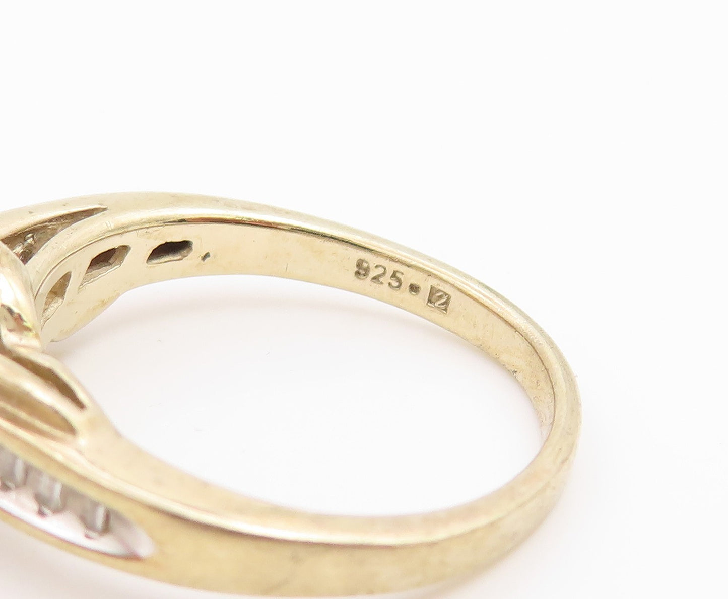 925 Sterling Silver Vintage Ring Gold Plated Real Diamonds Band  Sz 6.5  RG35383