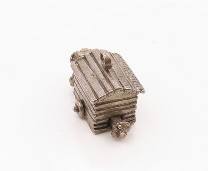 925 Sterling Silver  Vintage Bulldog In Dog House Pendant (MOVES)  PT21052
