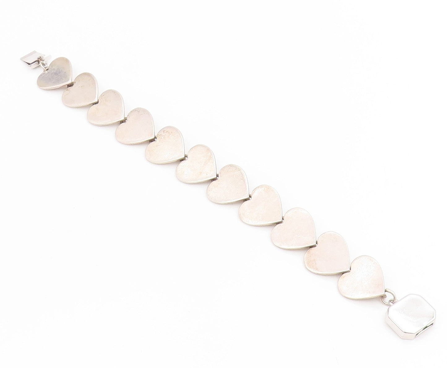 925 Sterling Silver Vintage Bracelet DENMARK Minimalist Love Heart Link  BT11681