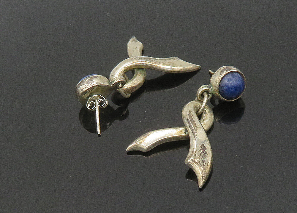 MEXICO 925 Sterling Silver  Vintage Sodalite Ribbon Dangle Earrings  EG10510