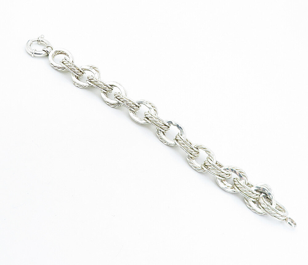 925 Sterling Silver  Vintage Polished Hammered Twist Chain Bracelet  BT2301