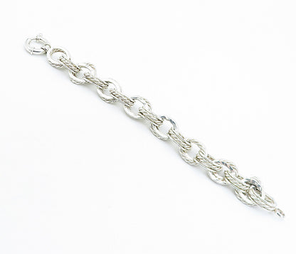 925 Sterling Silver  Vintage Polished Hammered Twist Chain Bracelet  BT2301