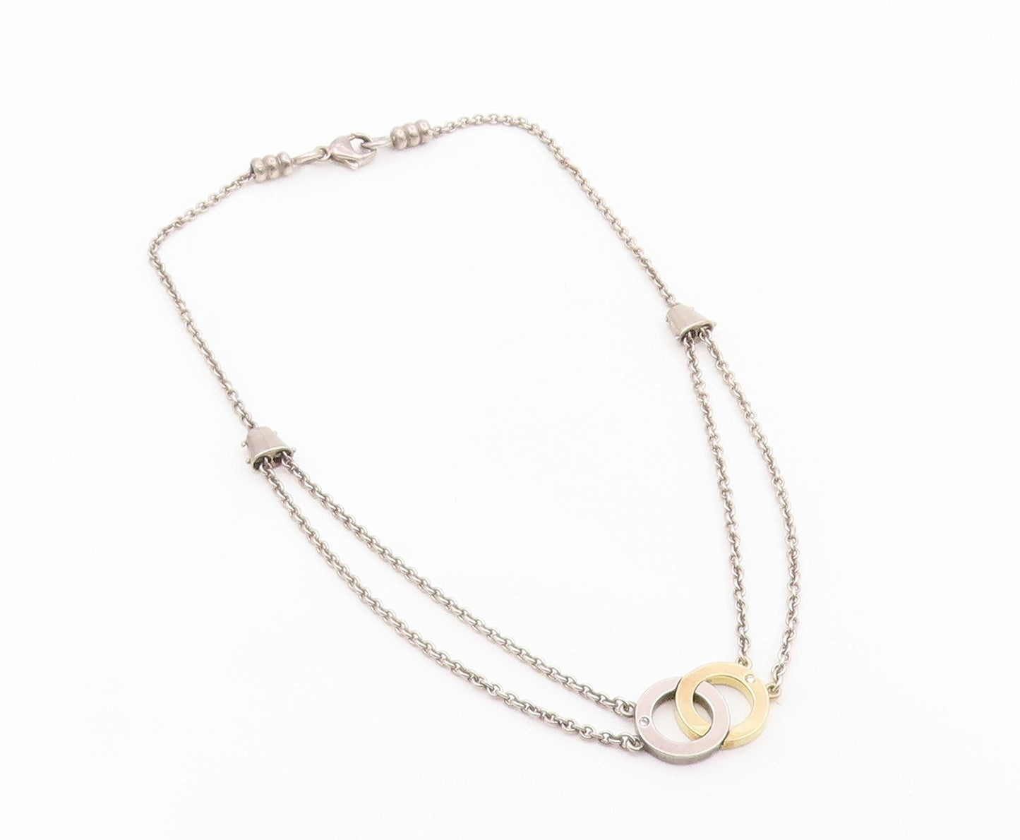 18k Gold & 925 Sterling Silver Vintage Necklace Real Diamonds Circle  NE4834