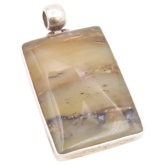 925 Sterling Silver Vintage Pendant Solid Picture Jasper Rectangle Frame PT26478
