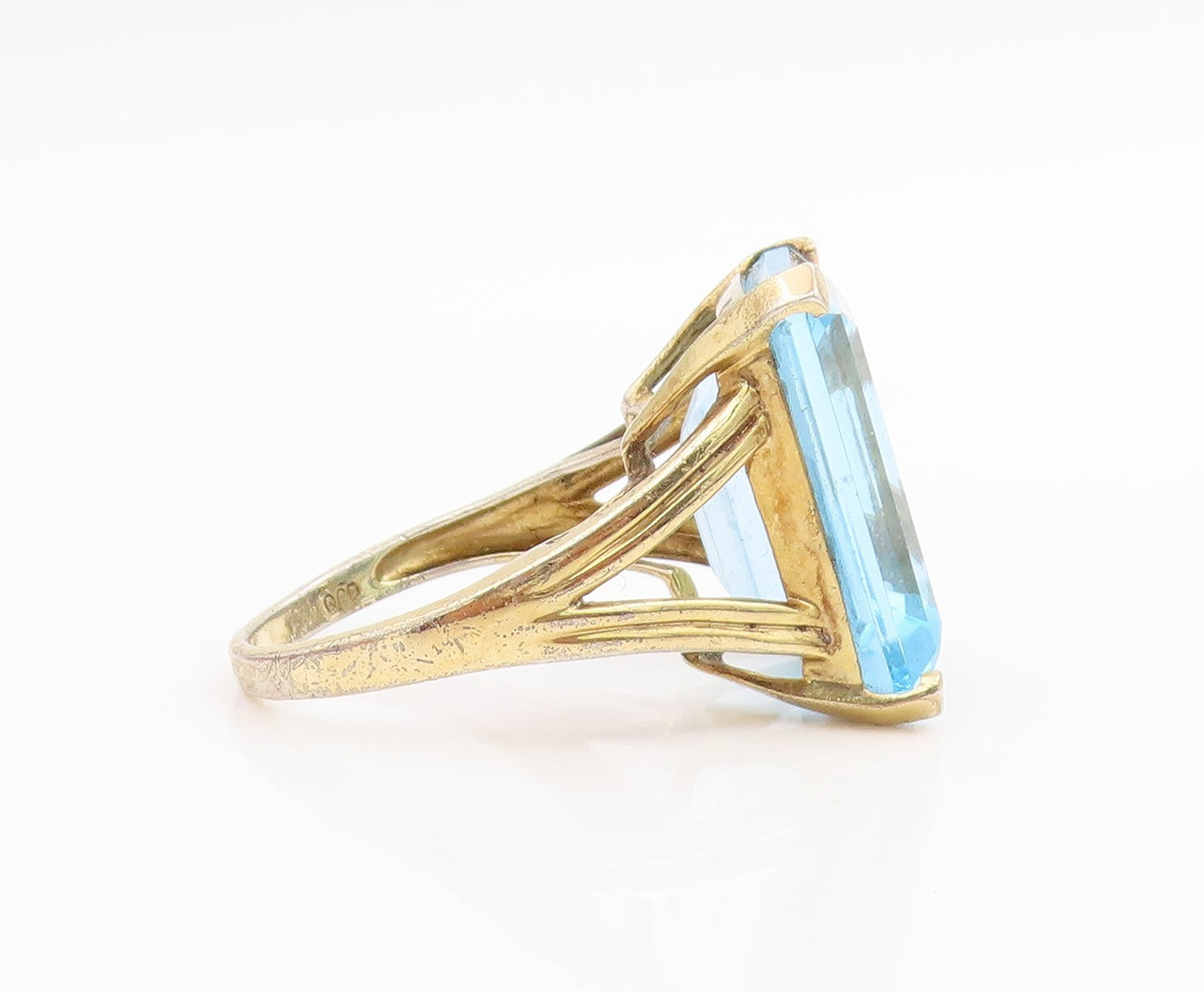 925 Sterling Silver Vintage Ring Gold Plated large Aquamarine Band Sz 9 RG35697