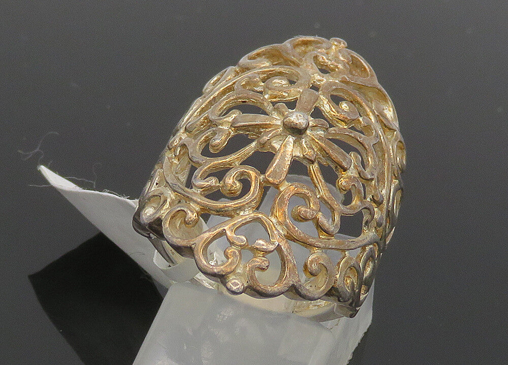 925 Sterling Silver  Vintage Shiny Open Heart Swirl Band Ring Sz 6  RG20494