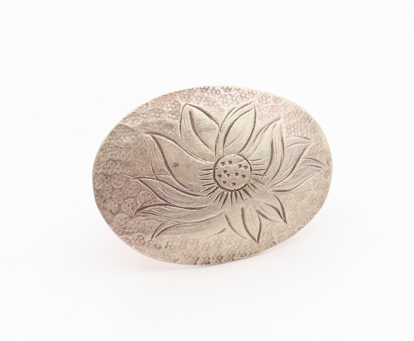 925 Sterling Silver Vintage Ring Engraved Lotus Flower Concho Band Sz 6 RG35905