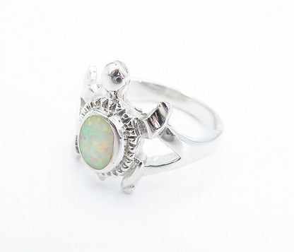 925 Sterling Silver  Fire Opal Turtle Motif Shiny Band Ring Sz 7.5  RG8226