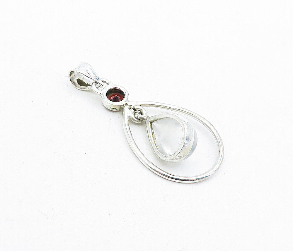 925 Sterling Silver  Quartz & Red Topaz Dangling Tear Drop Pendant  PT3378