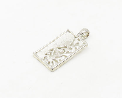 925 Sterling Silver  Vintage Shiny Floral Vine Square Pendant  PT14814