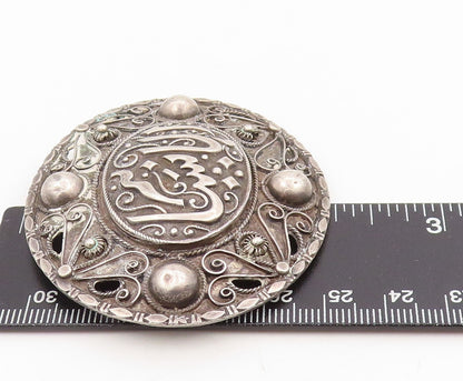 925 Sterling Silver Vintage Brooch Arabic Calligraphy Beaded Scrollwork  BP12047