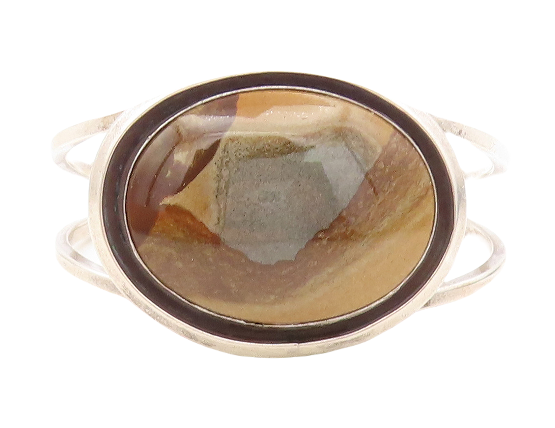 ZUNI NAVAJO 925 Sterling Silver  Vintage Brown Agate Cuff Bracelet  BT3191