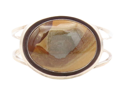 ZUNI NAVAJO 925 Sterling Silver  Vintage Brown Agate Cuff Bracelet  BT3191