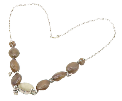 925 Sterling Silver  Vintage Smooth Brown Agate Chain Necklace  NE2876