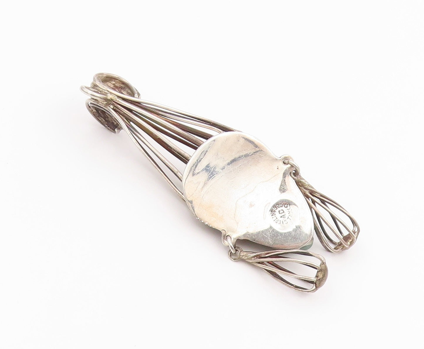 925 Sterling Silver Vintage Pendant TAXCO MEXICO Carved Jade Warrior  PT26046